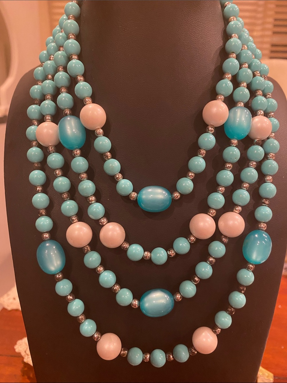 Turquoise & Cream Multi-Strand Beaded Necklace Moonglow Beads